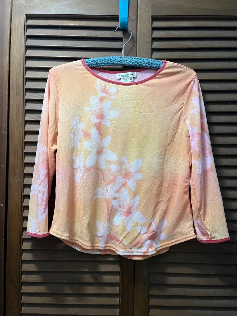 Coldwater Creek Peach and White Floral Long-Sleeve Tee
